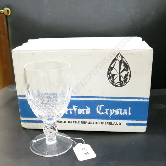 6 WATERFORD CRYSTAL COLLEEN PATTERN STEMMED WHITE WINE GLASSES