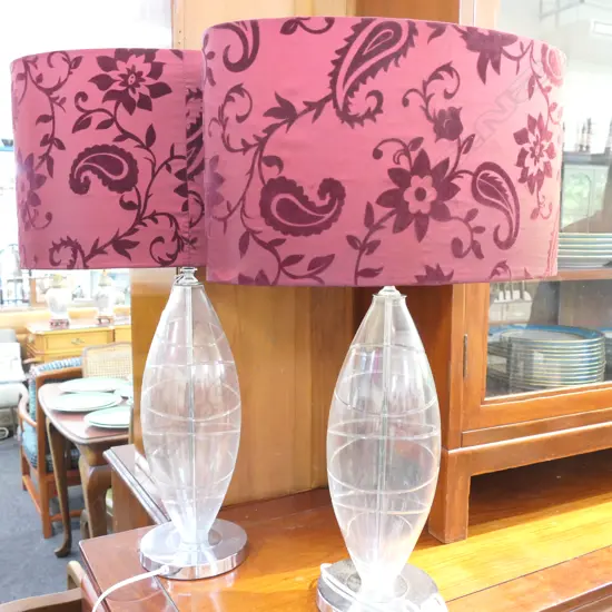 PAIR OF GLASS TABLE LAMPS 500MM TO LIGHT FITTING