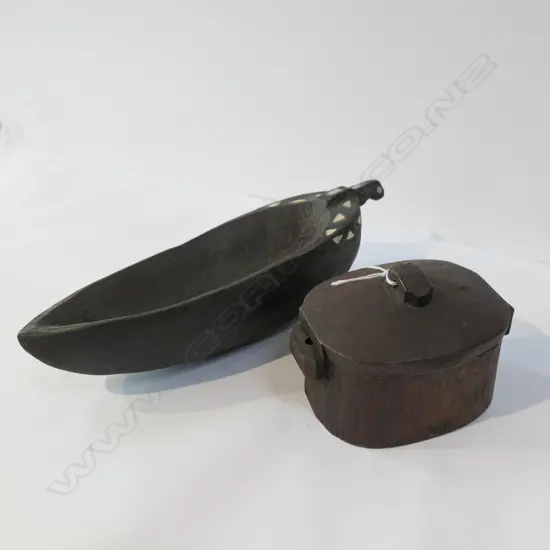 2 SMAL TRIBAL ITEMS: SOLOMON IS BOWL + FISHING BOX