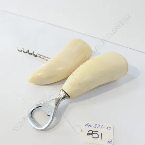 PR LGE TOOTH/TUSK MOUNTED UTENSILS: CORKSCREW...