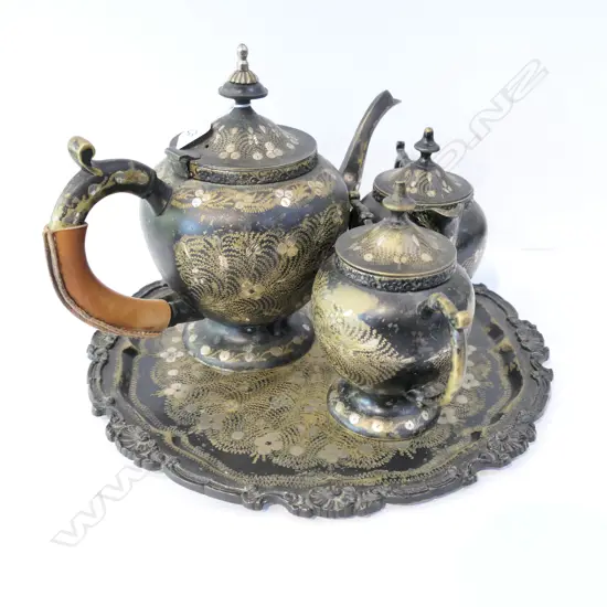 ORNATE ANTIQUE BRASS & NICKELPLATE TEA SERVICE