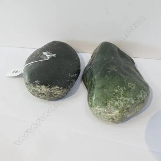 2 SMALL POUNAMU BOULDERS RIVER WORN DARK GREEN