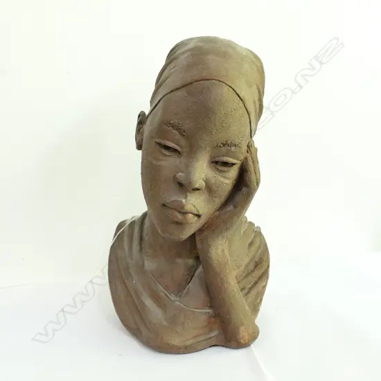 TERRA COTA HEAD OF A WOMEN SIGNED FLORA - SMALL CHIPS 