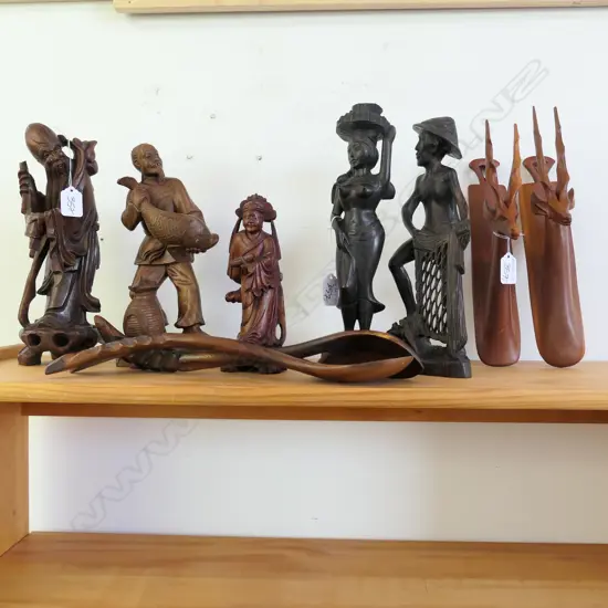 ASSORTED WOODEN FIGURINES, ETC