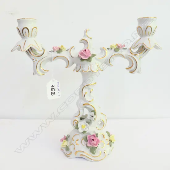 GERMAN PORCELAIN DOUBLE ARM CANDLESTICK HOLDER 