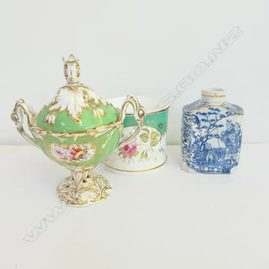 3 ANTIQUE PORCELAIN/CHINA ITEMS; LIDDED URN...