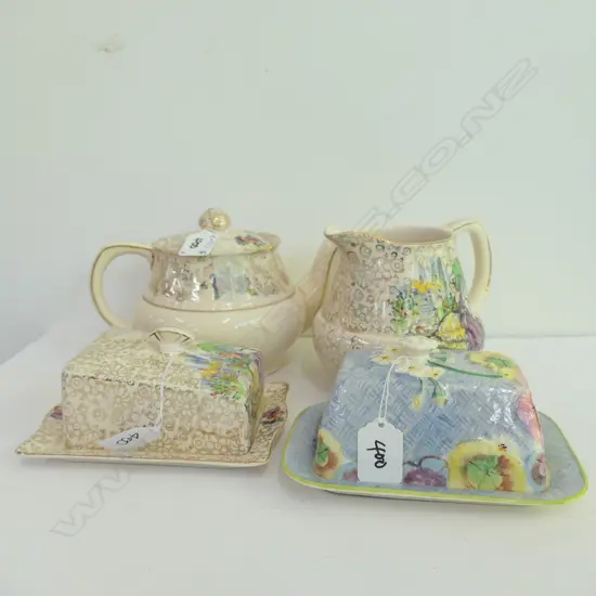 TUNSTALL TEAPOT, JUG, BUTTER DISH + R/WINTON BUTTER DISH