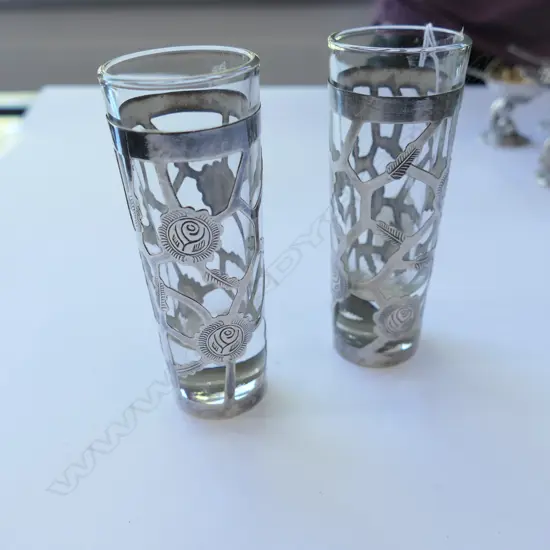 PR SM ORNATE MEXICAN SILVER & GLASS VASES, H.110MM