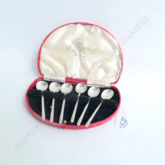 BOX OF 6 SMALL SILVER COFFEE SPOONS/ BOXED