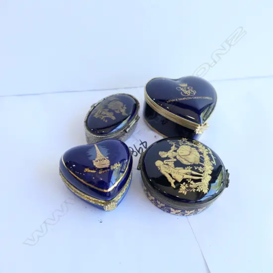 LIMOGES 4 BLUE HINGED LIDDED TRINKET BOXES