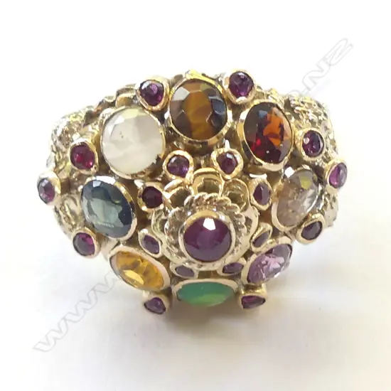 9CT MULTI COLOURED STONE DRESS RING 6.1 GMS