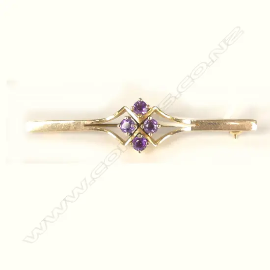 9CT GOLD & AMETHYST BROOCH 4.95gm