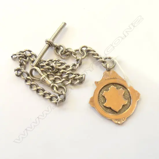SILVER FOB CHAIN & MEDAL, (MEDAL HALLMARKED)