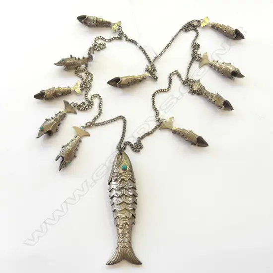IMPRESSIVE S/SILVER ARTICULATED FISH NECKLACE, STAMPED 925