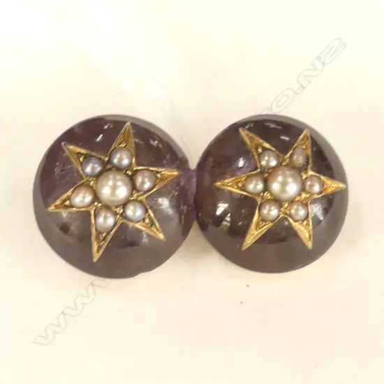 VICTORIAN AMETHYST GOLD PEARL DBLE CABOCHON BROOCH