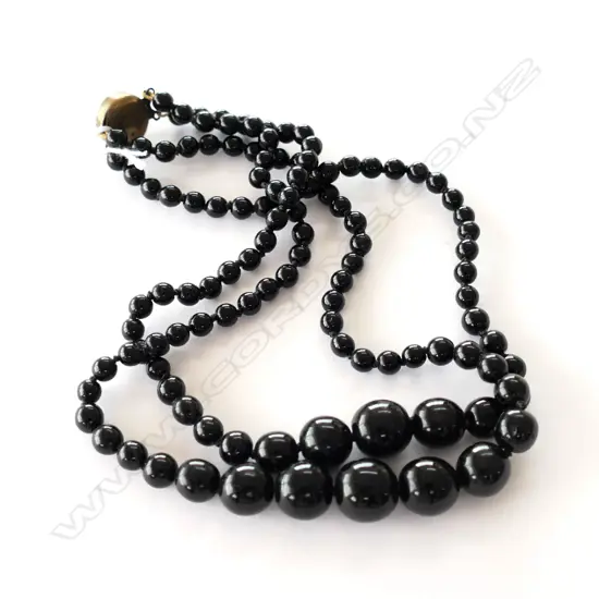 BLACK GLASS BEADS DOUBLE STRING NECKLACE