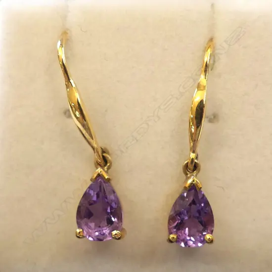 PAIR 9CT GOLD AND AMETHYST EARRINGS