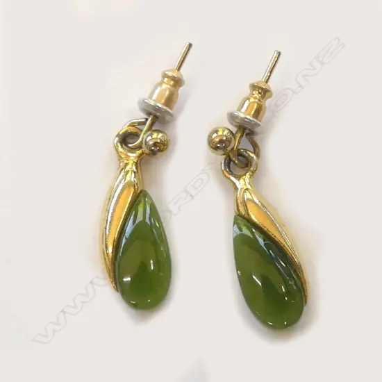GOLD PLATED POUNAMU DROP STUD EARRINGS