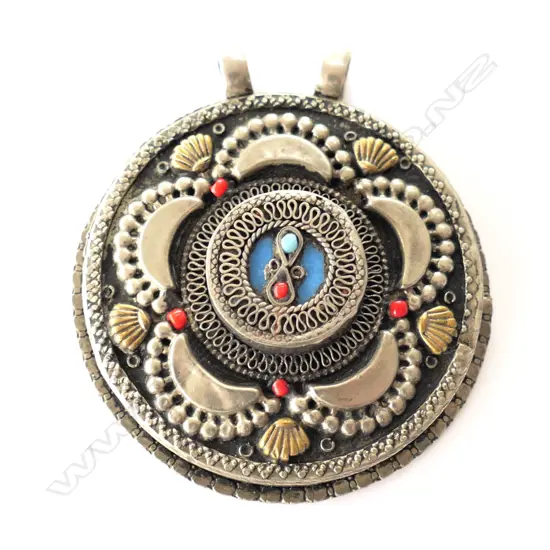 LARGE SILVER PENDANT WITH BLUE & RED ENAMEL