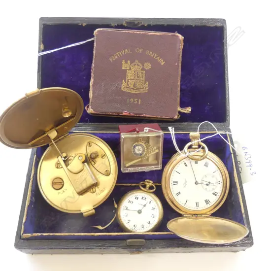 2 GOLD/PLATE POCKET WATCHES, 1951 CROWN ETC...