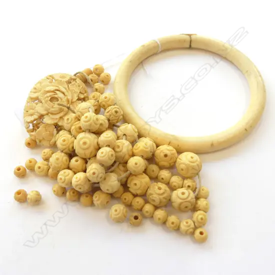 ASST. IVORY BEADS, BROOCH AND BANGLE AF