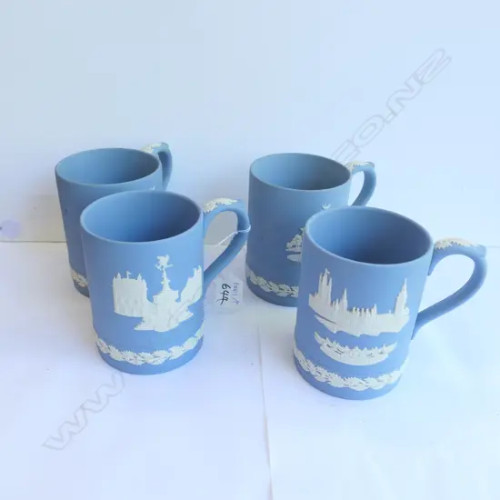 WEDGWOOD BLUE JASPERWARE 4 MUGS