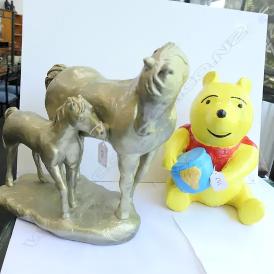 WINNIE THE POOH AND MARE + FOAL,  SIGNED-SYNTELS 1973