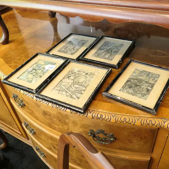 5 OLD MALAYSIAN  W/C & INK PAINTINGS FRAMED