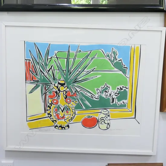 CLAUDIA POND EYLEY "MANGAWHAU & MEXICAN STILL LIFE" SCREENPRINT w HAND COLOUR, SIGNED & DATED '85. 720 x 540mm