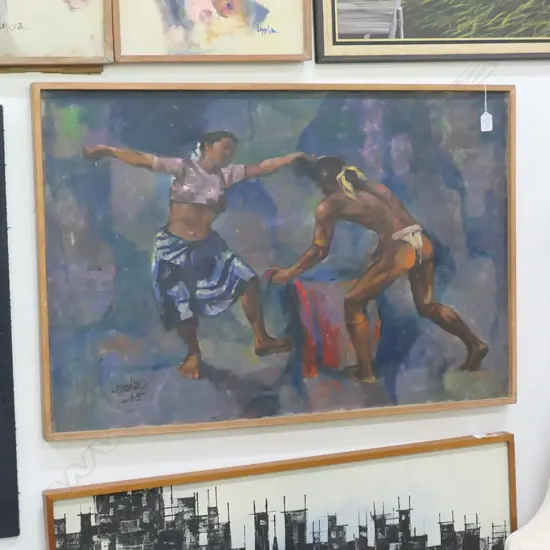 OIL ON BOARD FILIPINE DANCERS BY LOYOLA '65 600 X 900