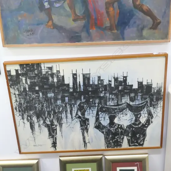 SEVERINO LACAMBA OIL ON CANVAS ABSTRACT FIGURES S.D.1966