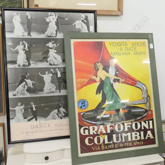 2 LGE FRAMED POSTERS: 'GRAFOFON COLUMBIA' & 'DANCE'