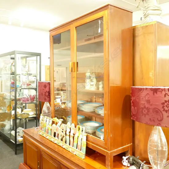 TEAK 2 DOOR DISPLAY CABINET MULTI SHELF