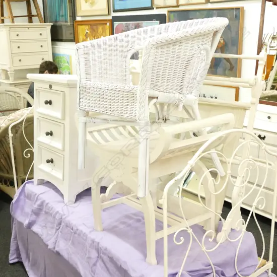 LOT ASST WHITE FURNITURE INCLUDING TAIL RACK, CHAIR ETC