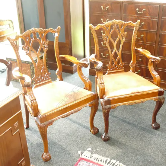 PR ORNATE CHIPPENDALE STYLE CARVER CHAIRS