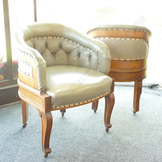 3 C1930'S OAK & LEATHER CLUB CHAIRS