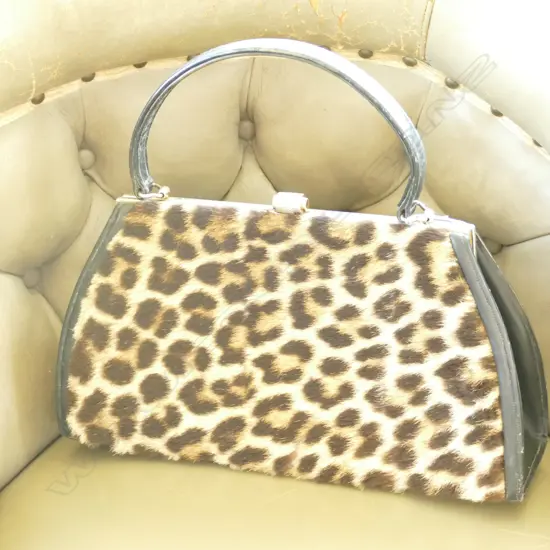 VINTAGE LEOPARD SKIN & BLACK LEATHER HANDBAG