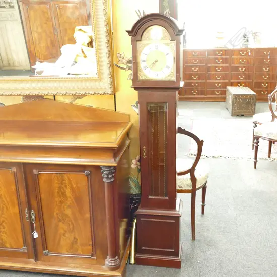 TEMPUS FUGIT MAHOGANY GRANDMOTHER CLOCK