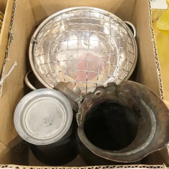 EPNS ROSE BOWL/ANTIQUE PEWTER BEAKER/EASTERN COPPER JUG