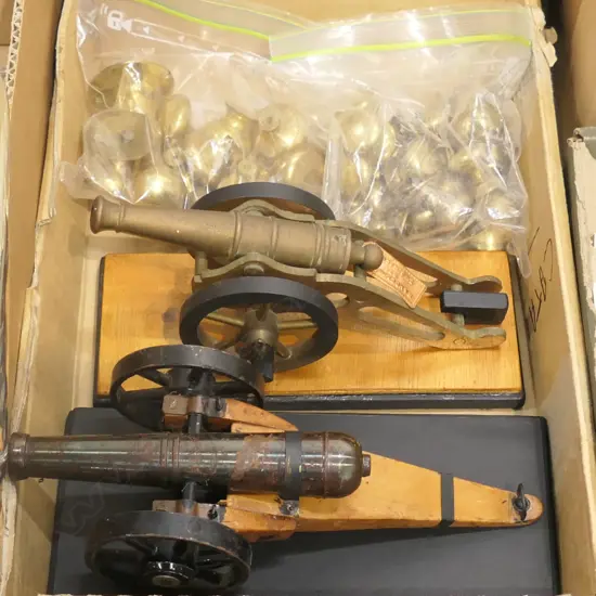 LOT 2 MODEL CANONS AND ASST BRASS HANDLES 