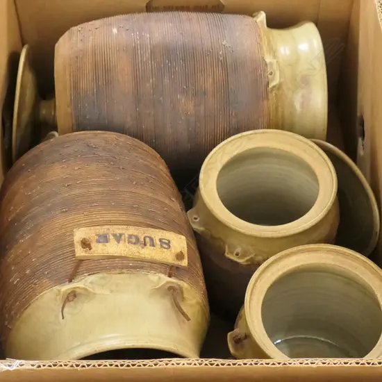 BOX NZ STUDIO POTTERY KITCHEN STORAGE JARS W/ LABELS