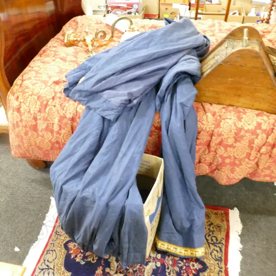 3 BLUE SILK CURTAINS