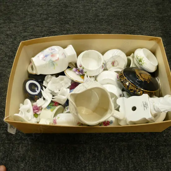 SMALL BOX ASST GOOD CHINA INCL AYNSLEY, LIMOGES & OTHERS