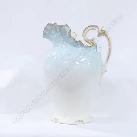 VICTORIAN LARGE BLUE PITCHER,GOLD TRIM, 340MM TALL