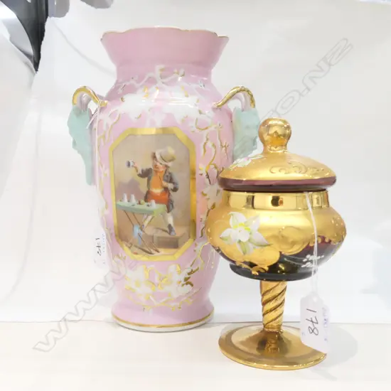 19TH CENTURY PORCELAIN VASE + VENETIAN LIDDED PEDESTAL BOWL
