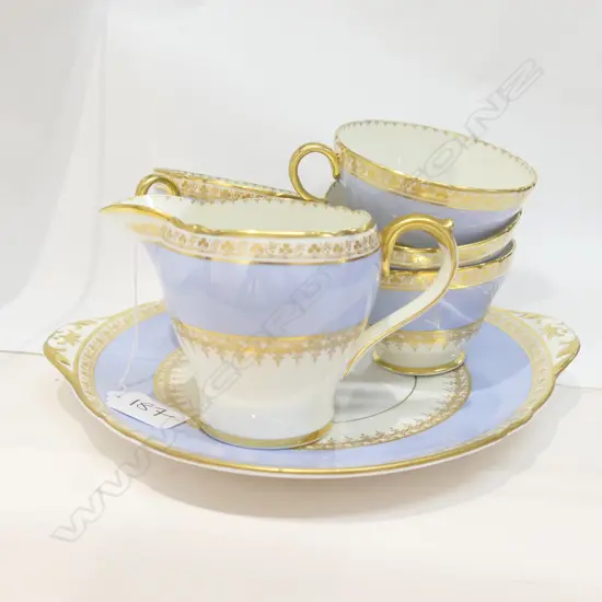 SHELLEY PART 7 PIECE TEA SET, BLUE AND GOLD