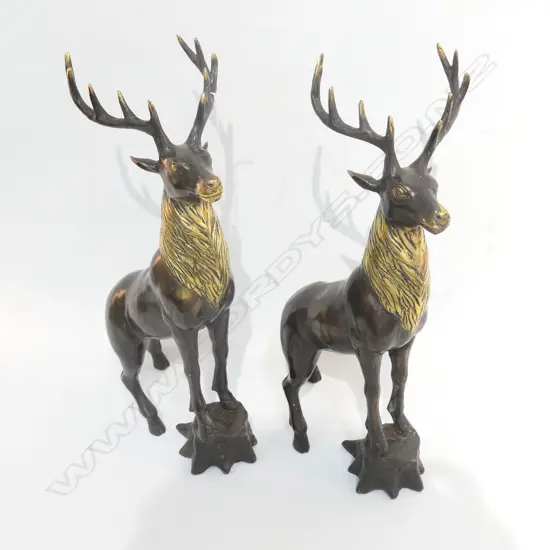 PR CLASSICAL BRONZE STAGS STANDING ON STUMPS