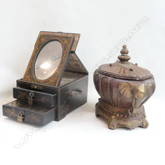 CHINOISERIE DRESSING TABLE BOX + LIDDED POT W. 270MM