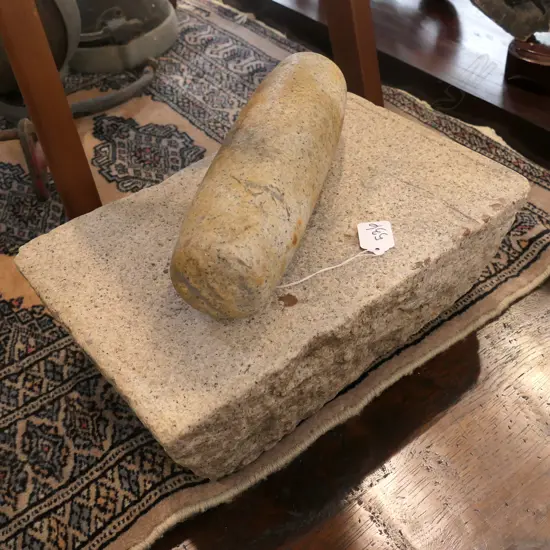 OLD CHINESE MARBLE MORTAR ROLLER / PESTLE