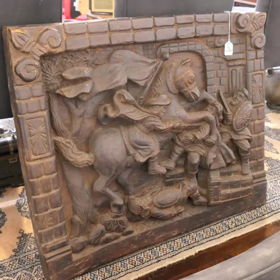 CARVED WOODEN BATTLE SCENE 580 X 690MM